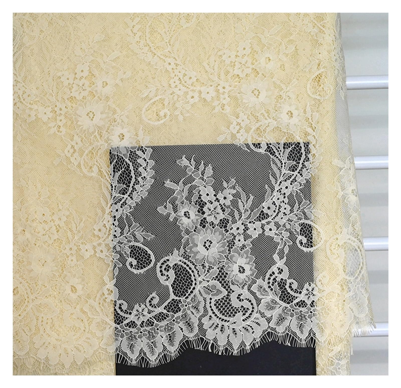 Koronka rzęsowa Vintage, Tkanina koronkowa na rzęsy 150 cm x 3 m wielokolorowa(Apricot)