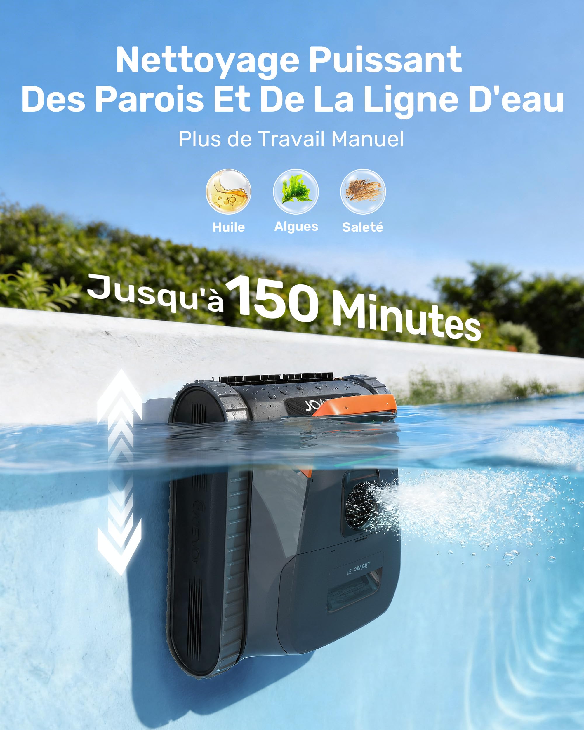 Gosvor LiteVac G1 Robot Piscine Fond et Parois, 6,9 kg Ultra Léger, Jusqu’à 200 Min d’Autonomie, Double Filtration, Navigation Intelligente & App, pour Piscines Jusqu’à 200 m², Orange