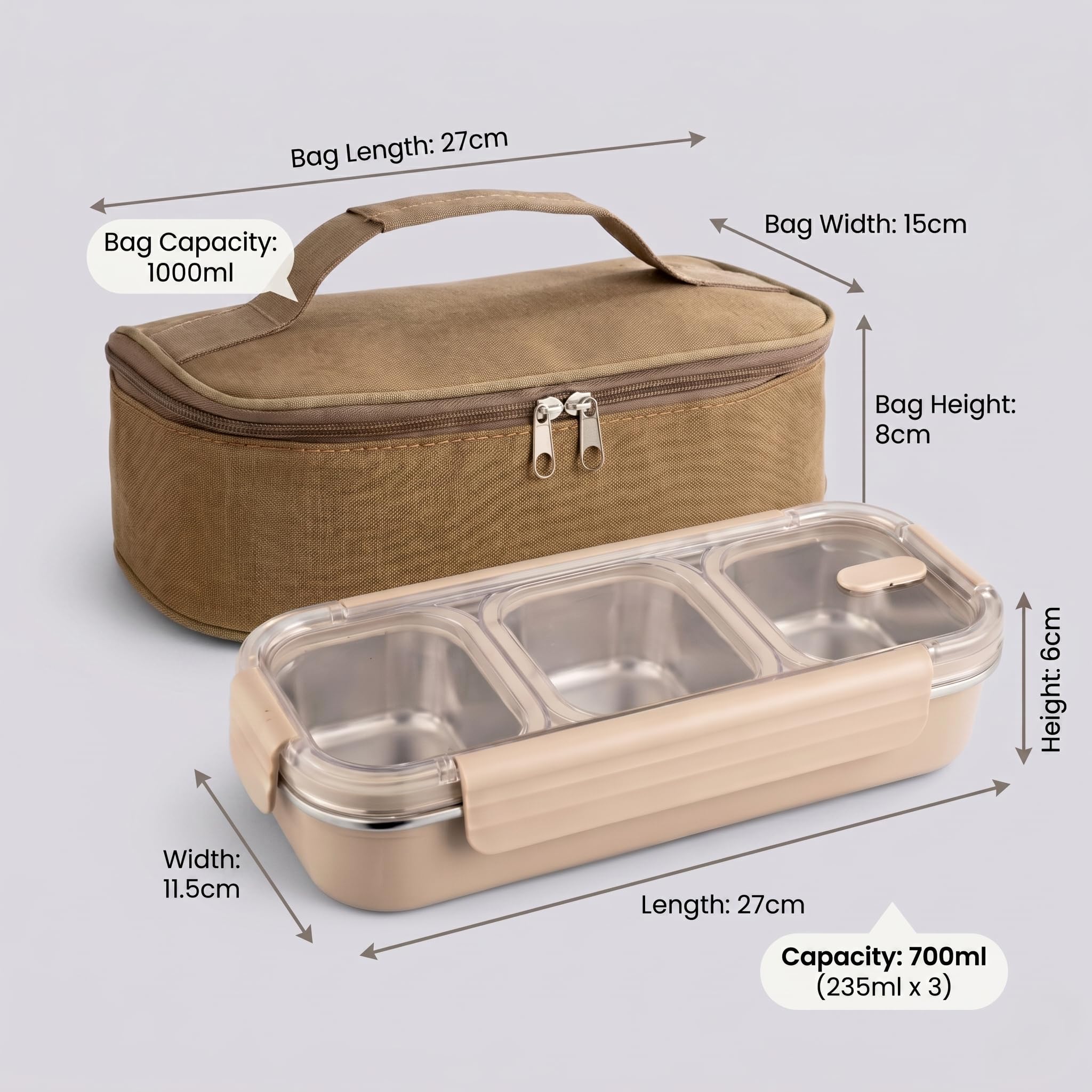 3 Compartment Lunch Box - Insulated & Leakproof -2