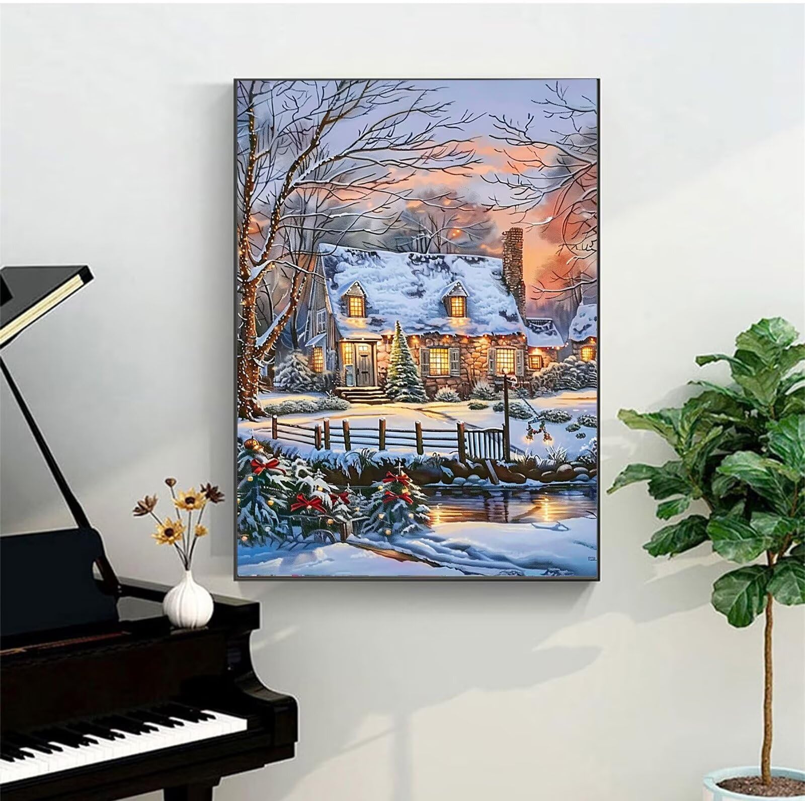 Peepezo Dipingere con i Numeri Villetta Cornice di Legno Pittura su Tela per Adulti e Bambini con Colori Acrilici e spazzole (Nevoso) 60x80cm (Con Scatola)