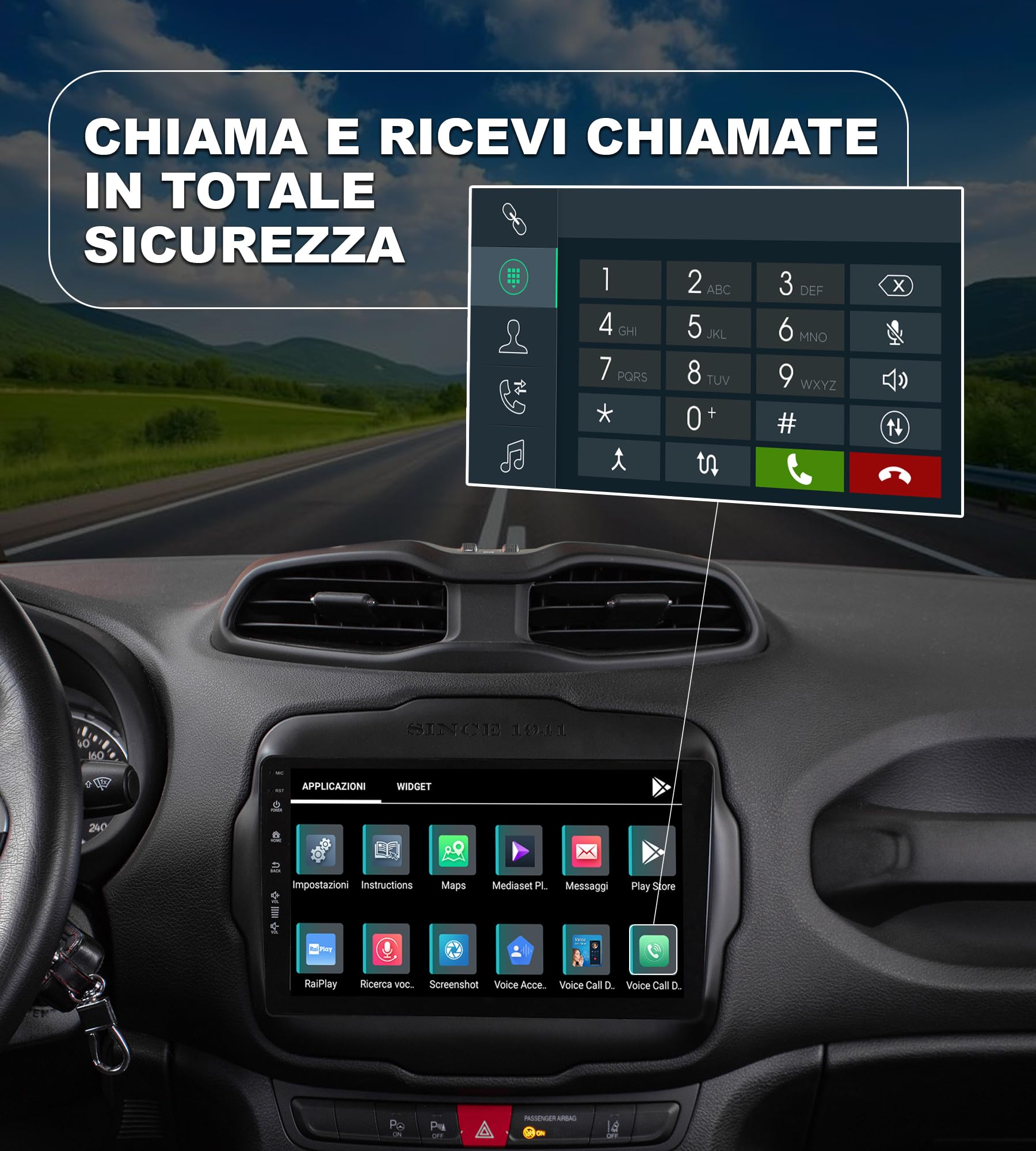 JF Sound - Autoradio Android JF-039JR-X9C - Per Jeep Renegade dal 2014-9" HD - CarPlay/Android Auto Wireless - GPS - 4GB RAM - 64GB ROM - DAB+ - WiFi - Bluetooth - Prodotto in Italia