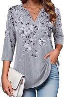 Zeagoo Women's 3/4 Sleeve V-Neck Floral Tunic Blouse - Casual Dressy Tops for All Occasions