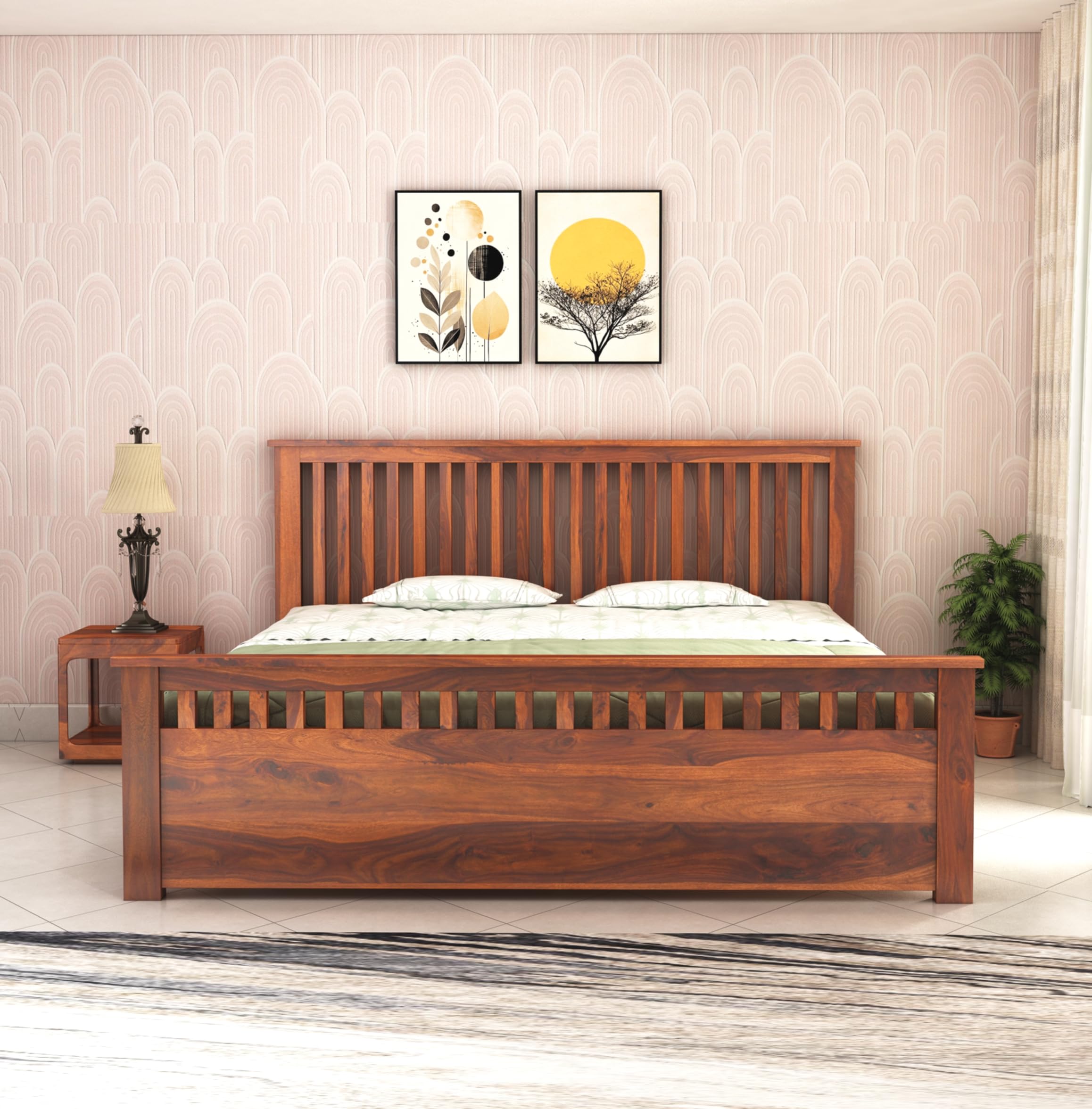 RJ ART Solid Sheesham Wood Queen Size Bed Without Storage Wooden Double Bed for Bedroom Home Living Room (Honey Finish)