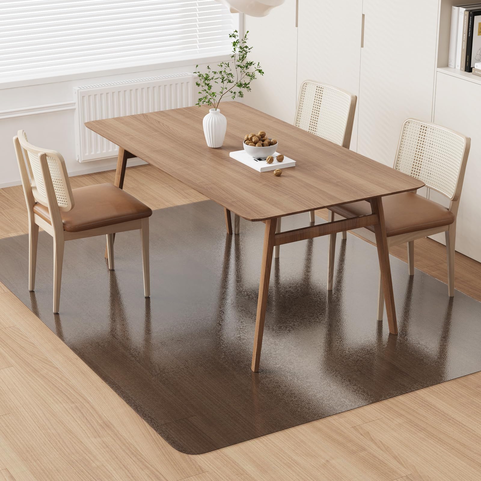 8'×10' Large Vinyl Area Mat for Floor, Translucent Black PVC Floor Mat, Scratch-Resistant Waterproof Area Rug Protector for Under Dining Table, Living Room, Bedroom, Garage