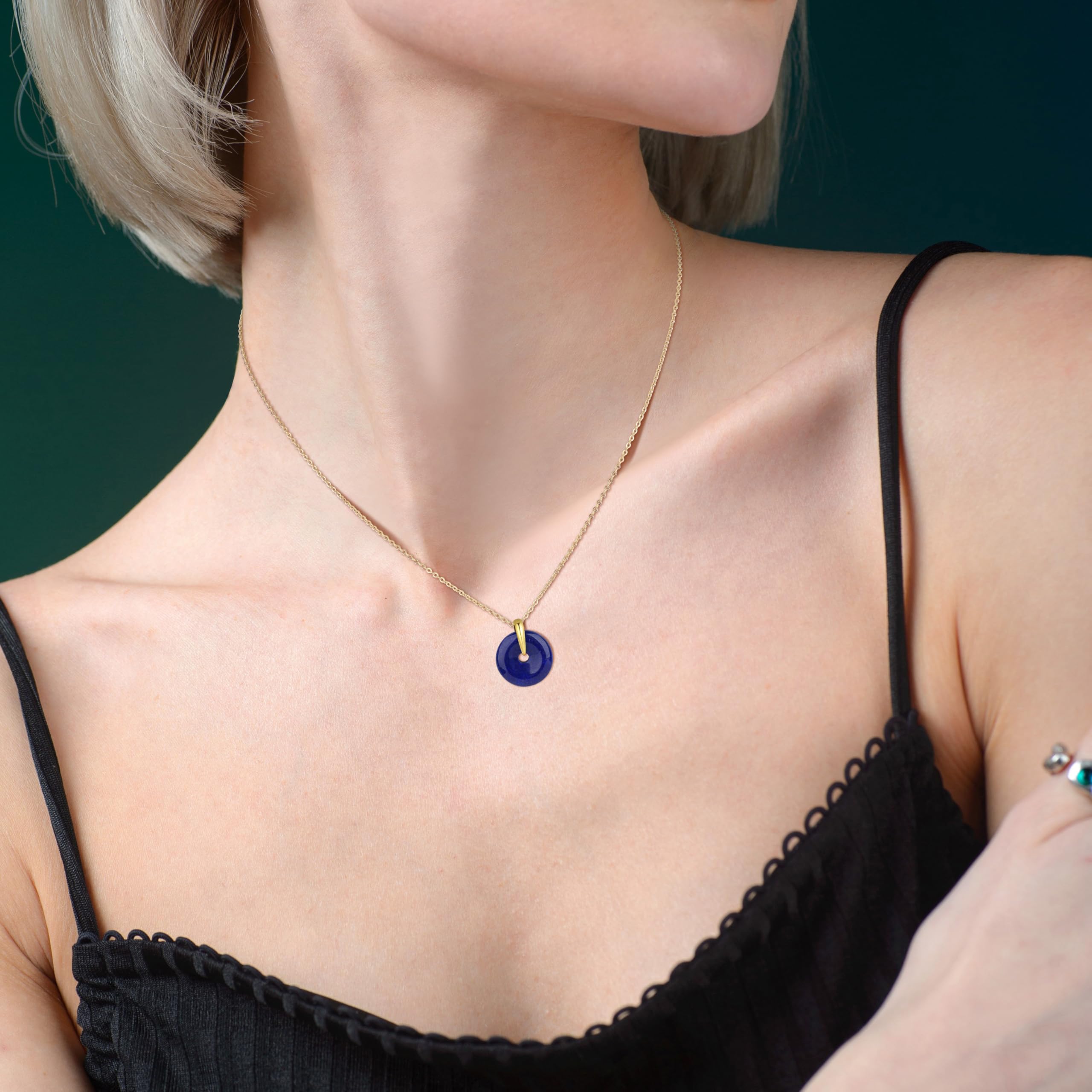 COAI Collana da Donna in Argento 925 Placcato Oro 14K con Ciondolo Ciambella di Pietre Dure, Collana Pietre Naturali Donna Ping'An Kou - Pietra di Luna e Lapislazzuli