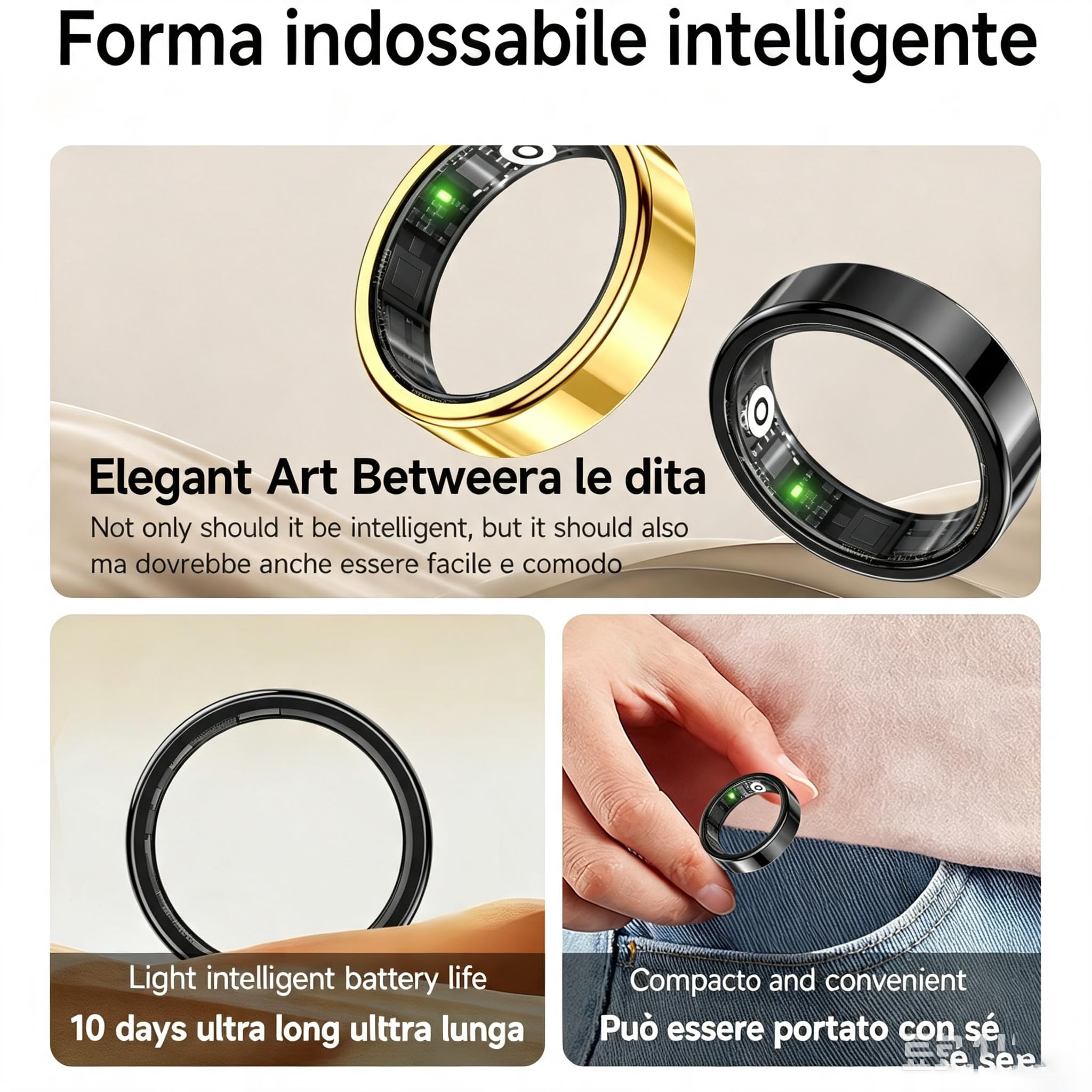 MEIION Anello Smart Volovivo con Carica Wireless - Per Uomini e Donne | Per Uomini e Donne, Monitoraggio Sonno, Battito Cardiaco,Temperatura, Contapassi, Modalità Sportive per Uso Quotidiano