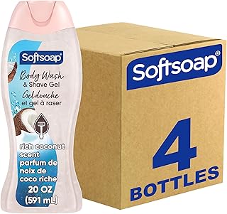 Softsoap Moisturizing Body Wash and Shave Gel, Rich Coconut Scent, 20 fl oz Bottle (Pack of 4)