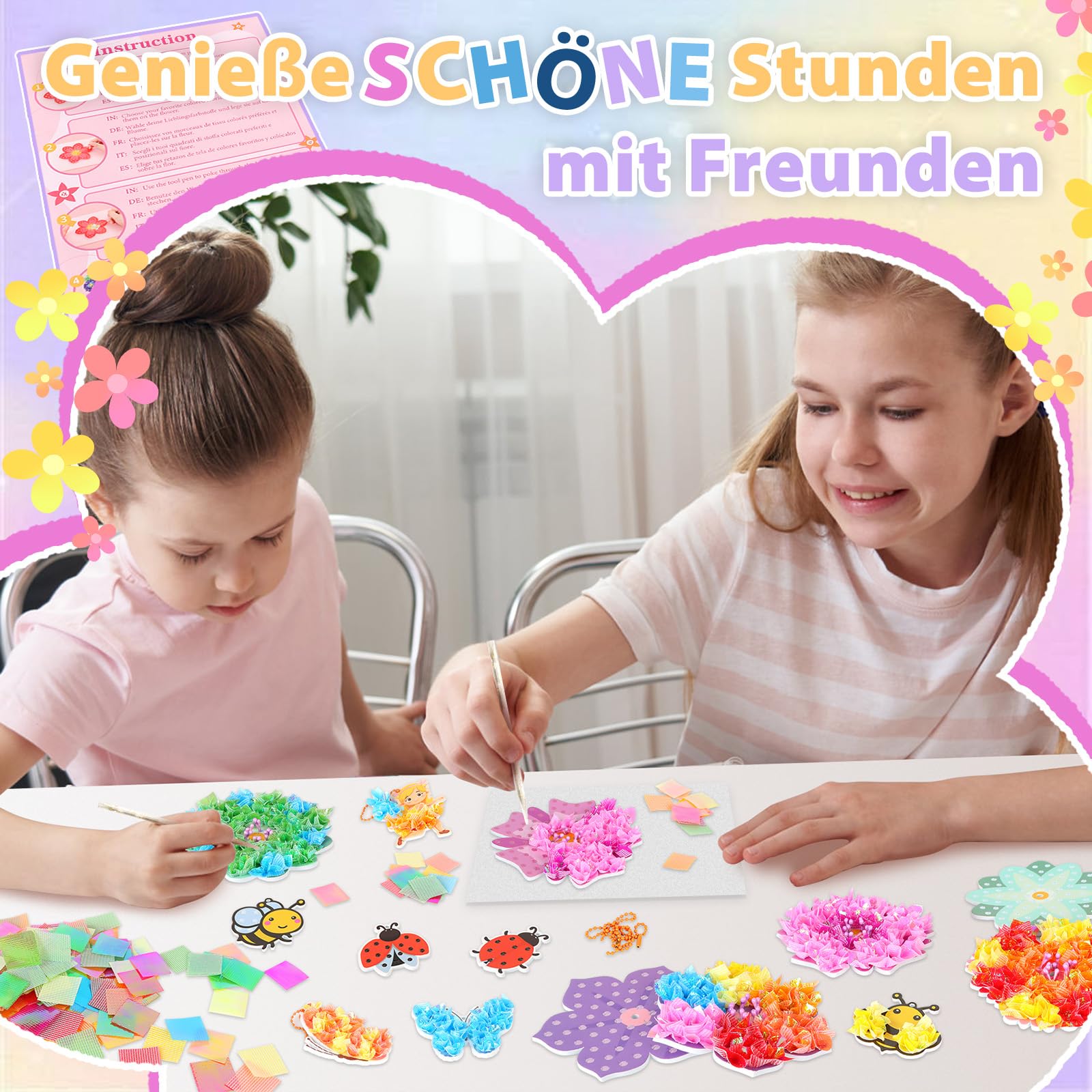 Aragallant 16Pezzi Kit Lavoretti Creativi Per Bambini - Con Vaso & 8 Fiori & 2 Farfalle & 2 Elfi & 2 api & 2 Insetti, Fiori Fai Da Te per Bambine 4 5 6 7 8 Anni, Regali per Bambini e Bambine per Comp