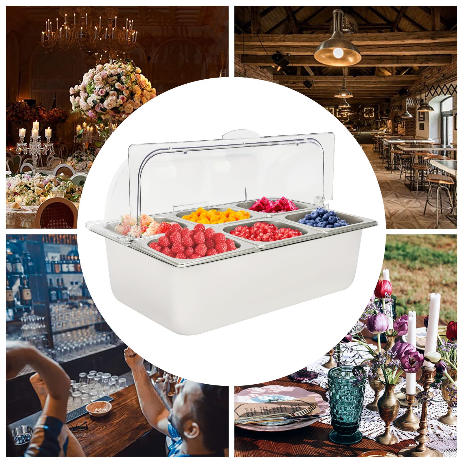 Ice Food Serving Display Tray, Cooling Buffet Tray with Clear Roll-Top Lid, Catering Supplies Buffet Display, Food Warmers for Parties Buffet, Portable Cold Food Display Platter for Seafood, Fruit