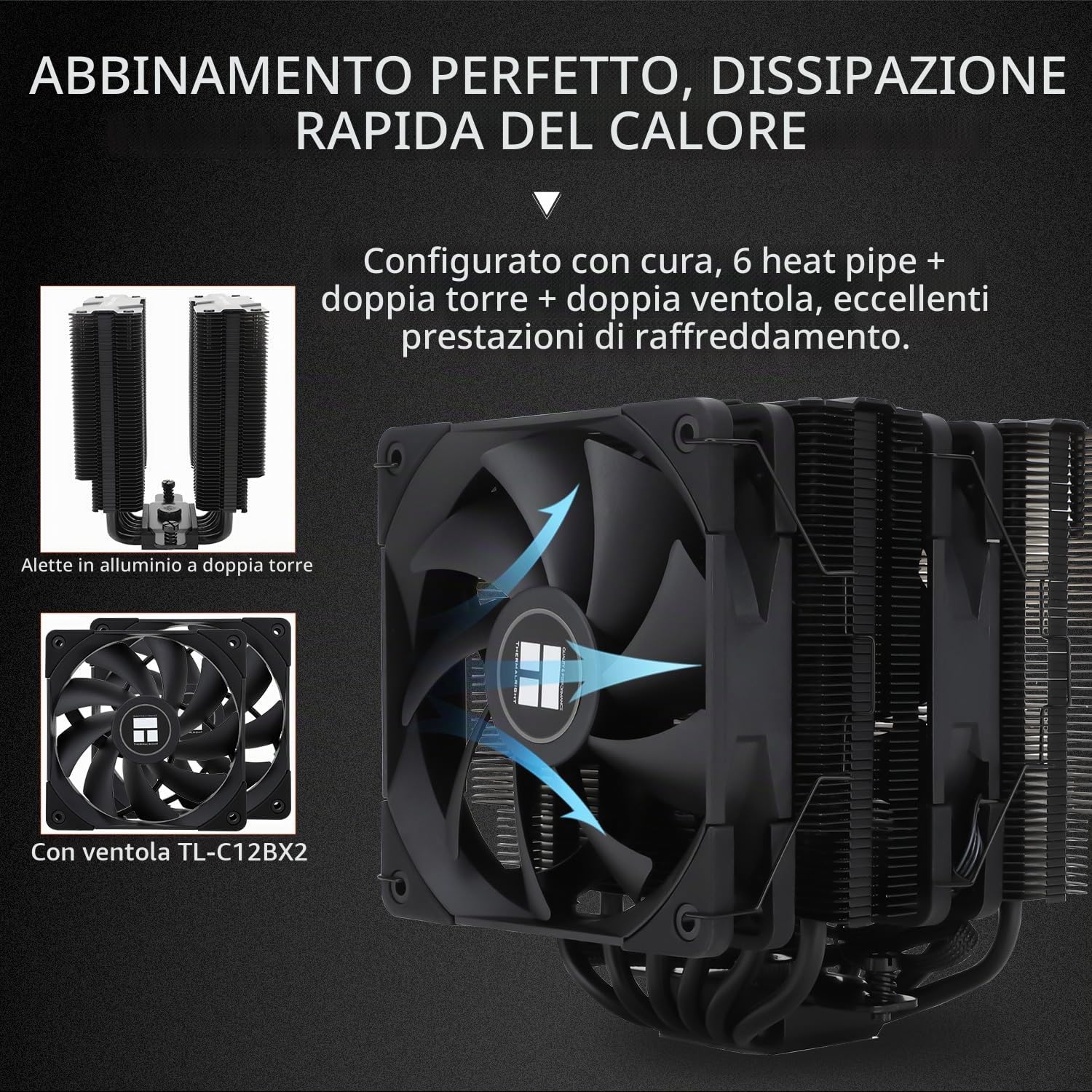 Thermalright Peerless Assassin 120 Black raffreddatore ad aria per CPU, 6 tubi di calore, doppia ventola TL-C12B PWM da 120 mm, tecnologia AGHP, per AMD AM4 AM5/Inte 1700/1150/1151/1200/2066/2011