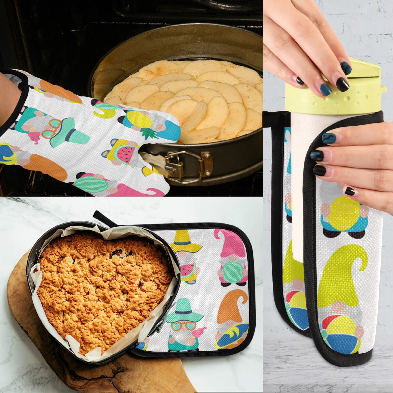 Ensemble Gant De Cuisine + Dessous De Plat Motif Automne - Citrouille, Feuilles - Résistant à La Chaleur (230°C) - Pour Thanksgiving, Décoration Saisonnière
