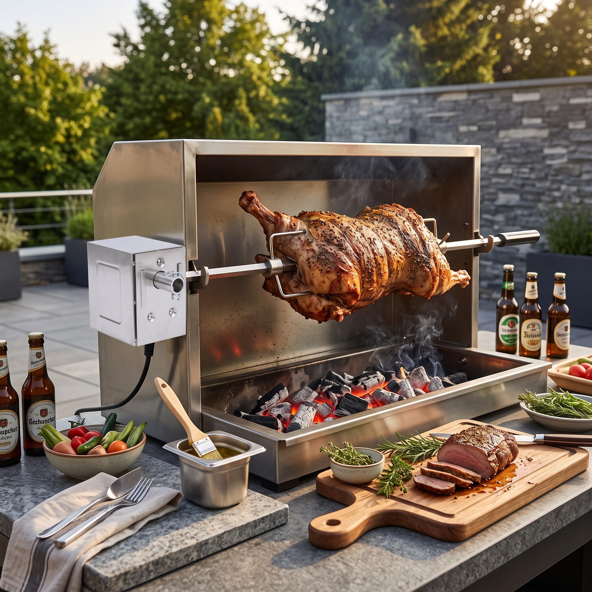 Ejoyous Rotisserie Motor BBQ, 45W Heavy Duty Grill Spit Motor ze Stali Nierdzewnej z prędkością 2-3 Obr./min i Momentem Obrotowym 200-250 Kg, do Grillowania, Pieczenia na świeżym (wtyczka UE)