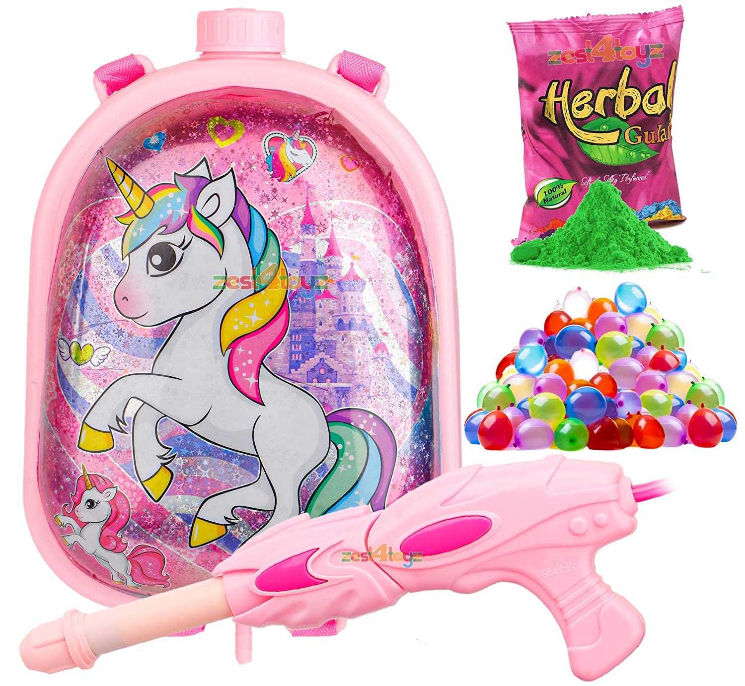 zest 4 toyz Holi Pichkari High Pressure Water Gun with Back Holding Tank 200 Pcs Water Balloons 1 Tshirt & 1 Pkt Holi Color Herbal Gulal (Water Capacity 1.5 Liters Approx) (B09RH1F8XX) Amazon Price History, Amazon Price Tracker