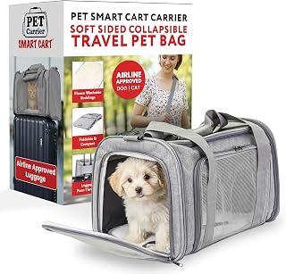 dbest Products Pet Smart Cart Sport, Soft Sided Collapsible Cat Carrier Airline Approved with Mesh Panels and Easy Side/Top Loading, Grey