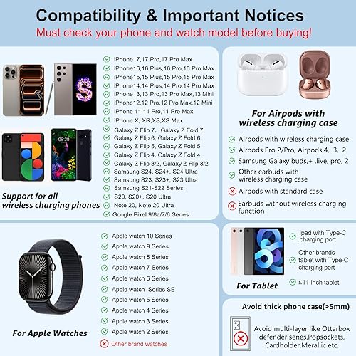 Miniatura 3 de Cargador inalámbrico 4 en 1 para estación de carga Apple para iPhone 17 Pro Max/16/15 Series, AirPods Pro 2, soporte para iPad, cargador de reloj