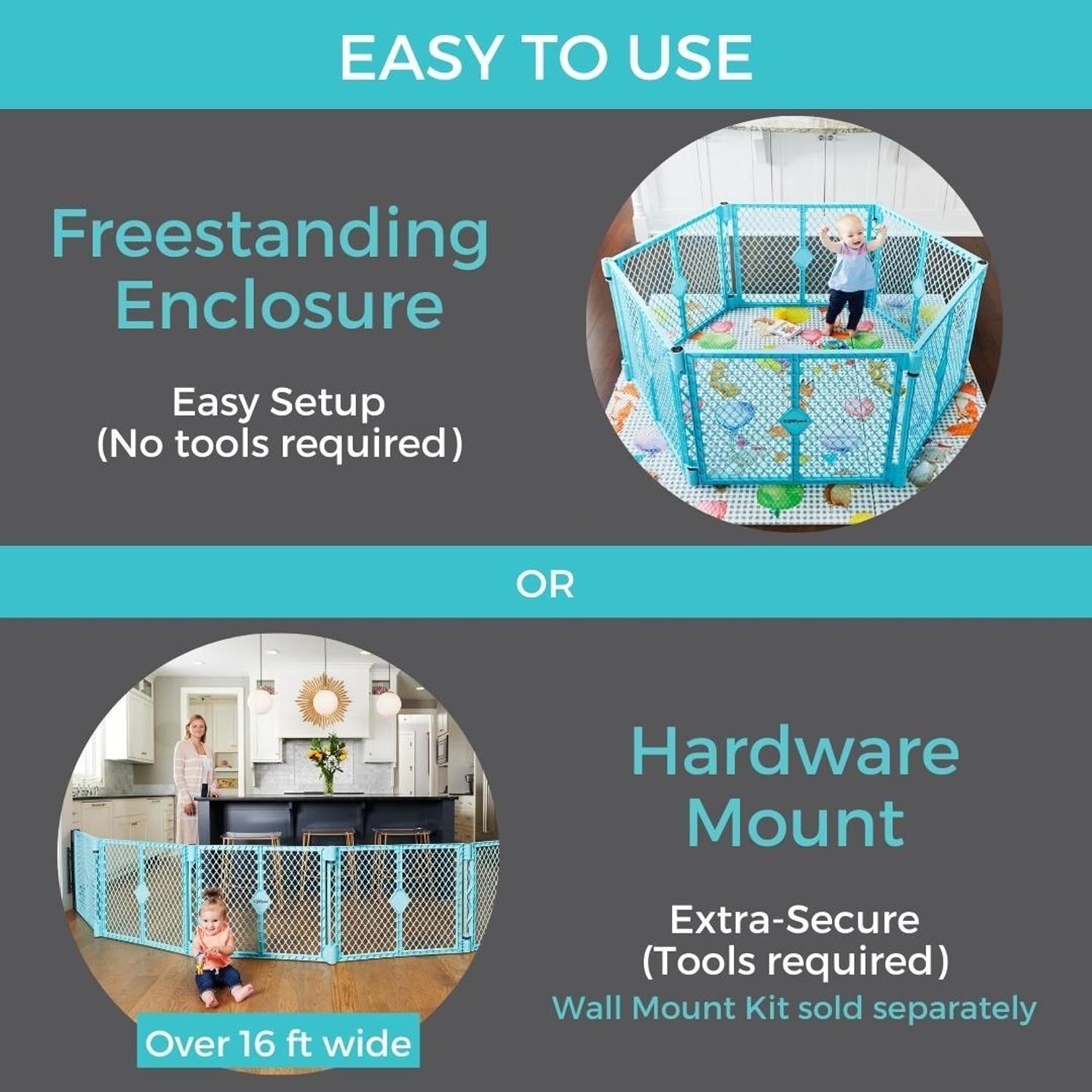 Aqua Blue 6-Panel Indoor Outdoor Baby Playpen