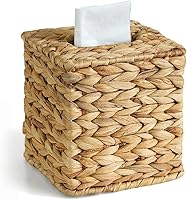 KALEKAIL Wicker Tissue Box Cover - Boho Rattan Water Hyacinth Square Holder for Bathroom, Kitchen, Living Room Decor