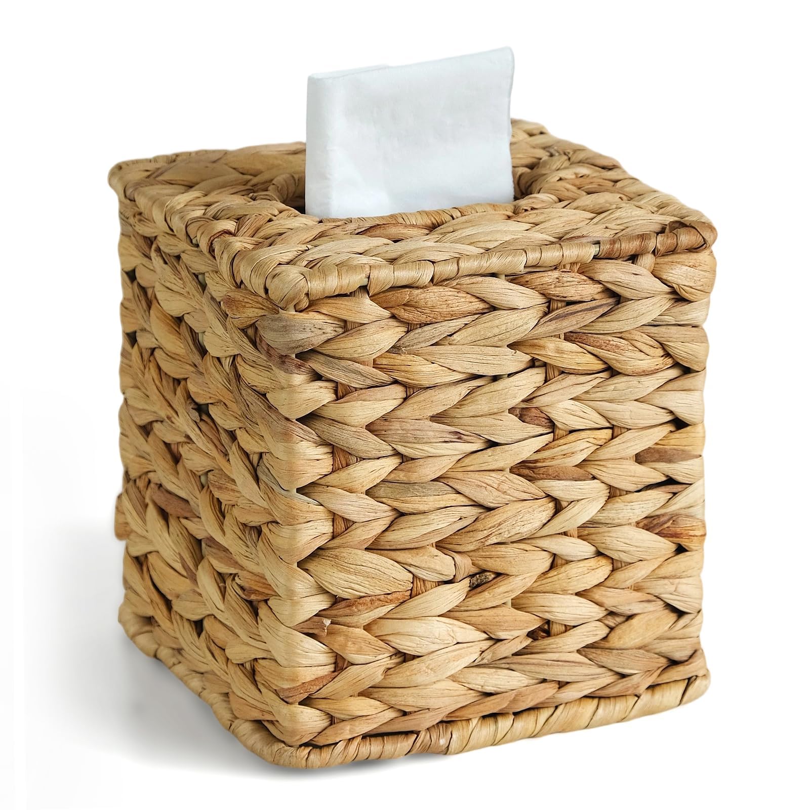 Wicker Tissue Box Cover Rattan Tissue Box Holder Square Boho Decorative Woven Water Hyacinth Cube Tissue Holders for