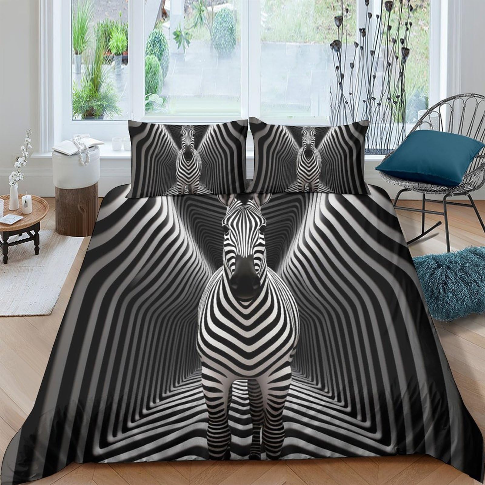 Ctjqhvkz Style-8 3D Printed Zebra Stripe Fitted Sheet Microfiber Black White Animal Pattern Bed Cover For Bedroom Guest Room Decor Single（135X200cm）
