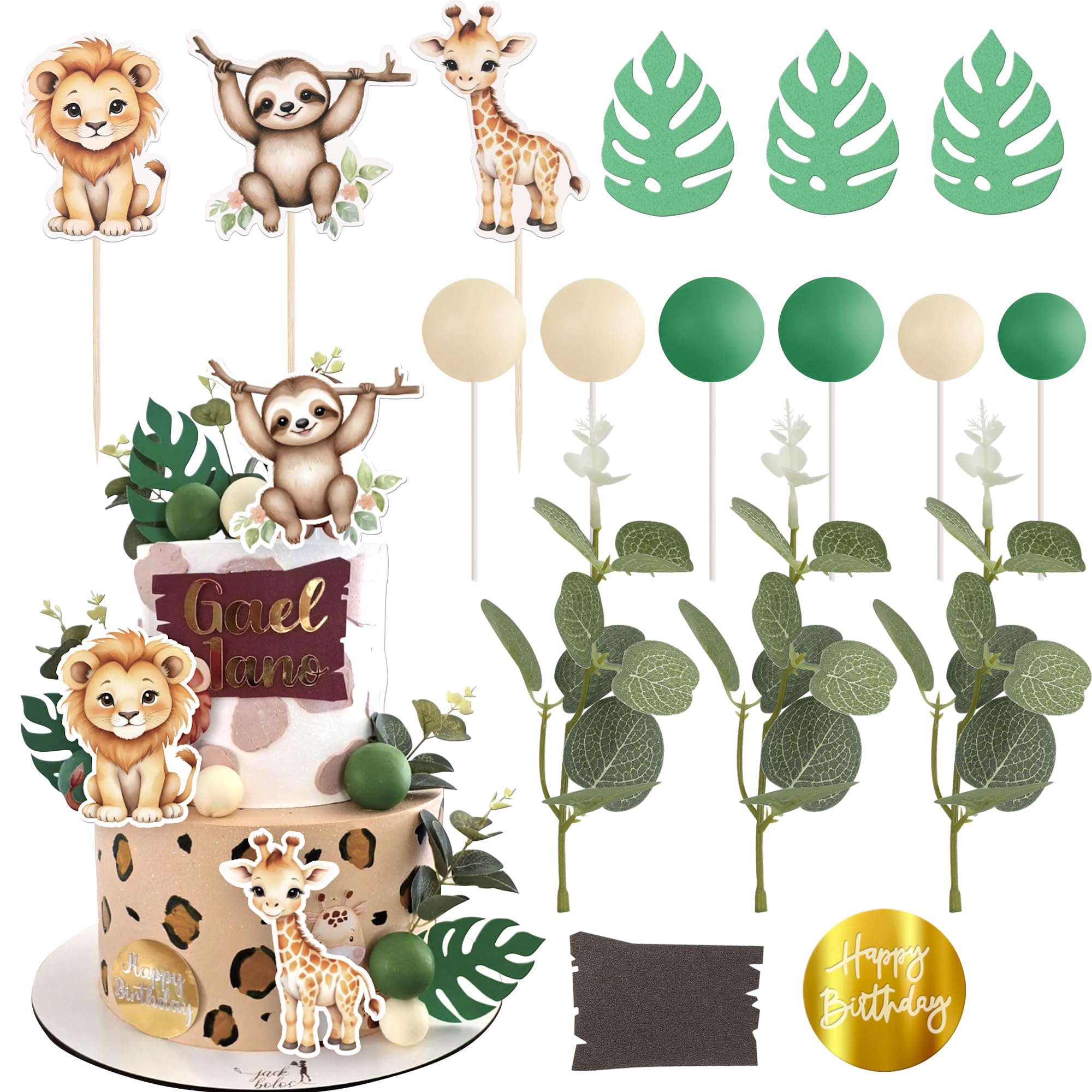 Xsstarmi 25 Pack Jungle Animals Cake Topper Balloons Happy Birthday Cake Pick for Tropical Theme Baby Shower Kids Birthday Party Cake Decorations Supplies โ image 1