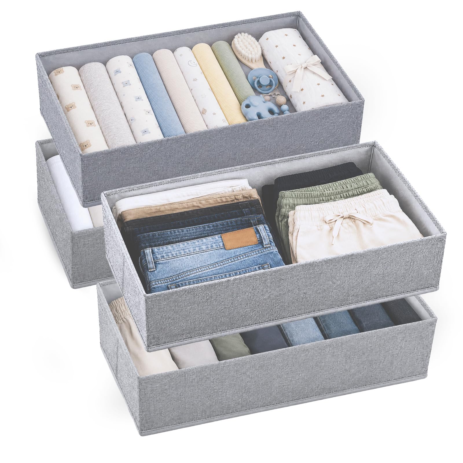 ZENO Drawer Organizer for HEMNES Furniture - 4 Pack Clothes Organizer and Storage - Fabric Closet Divider Baskets for Underwear, Socks & Clothes - Nursery Dresser & Wardrobe Organization System