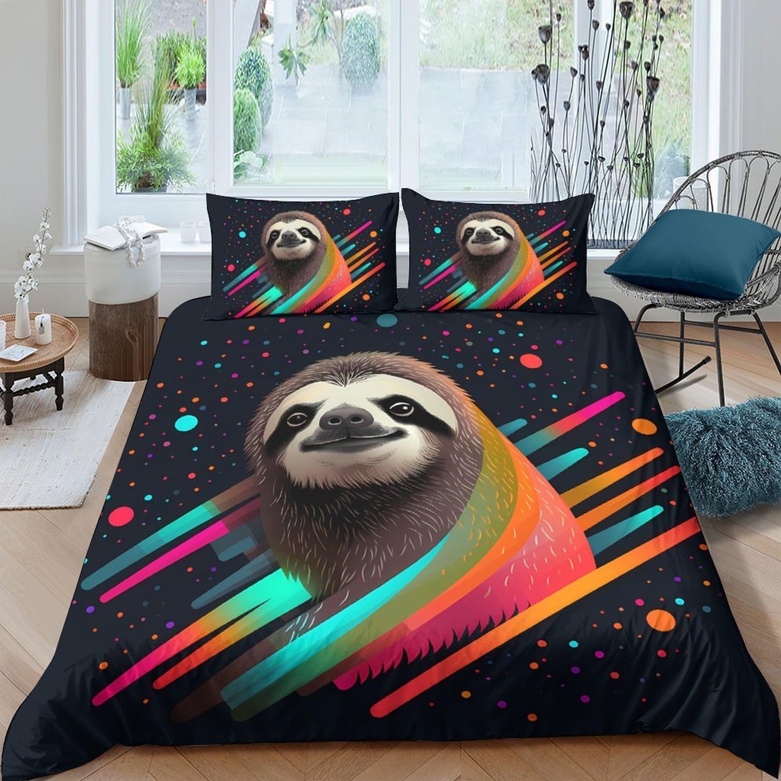 Ctjqhvkz Style-9 3D Printed Colorful Sloth Fitted Sheet Microfiber Soft Breathable Rainbow Splash Mattress Cover For Bedroom Dorm Decor Single（135X200cm）