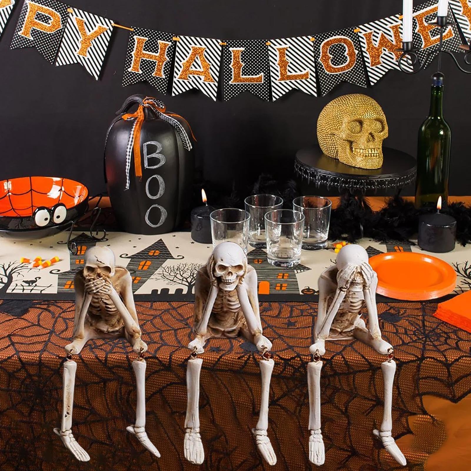 Esqueleto del Halloween 3 Figuras Sentadas Realistas