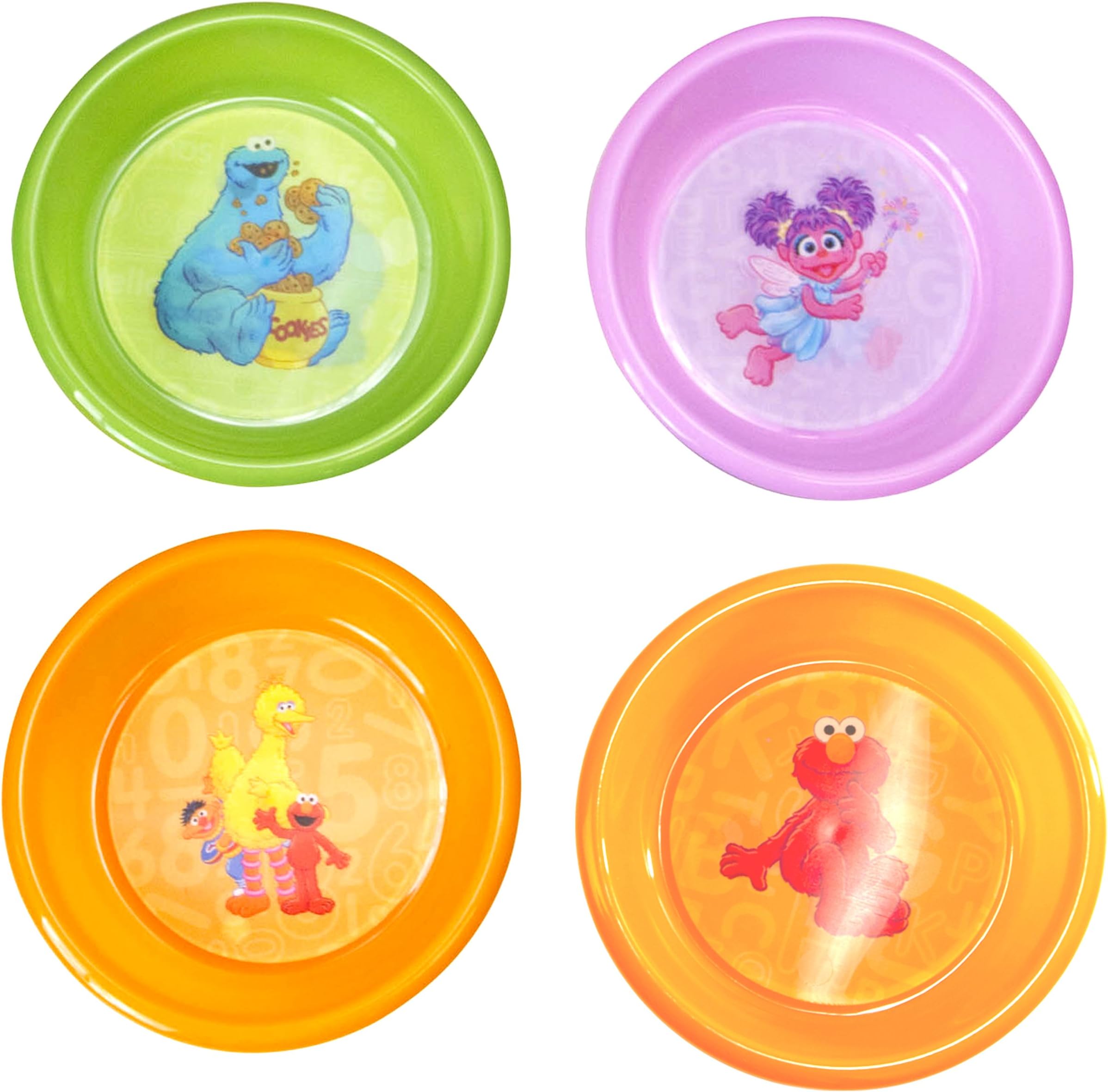 Sesame St. 4-Pack Bowl with 3D Designs of Orange Elmo/Green Cookie Monster/Pink Abby/Orange Characters