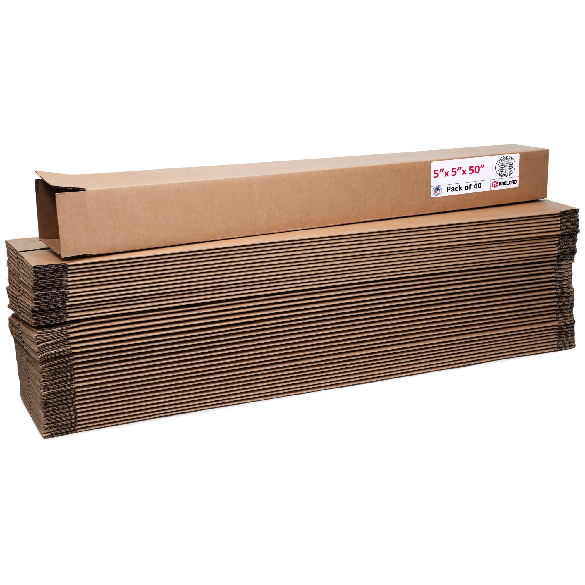 Tall Cardboard Boxes 5"L x 5"W x 50"H (Pack of 40) - USA-Made Packing Boxes for Moving, Shipping, or Storage - USPS, UPS, FedEx Approved - Professional Packing Supplies for Moving | USA-Made Packing Boxes for Moving, Shipping, or Storage - USPS, UPS, FedEx Approved - Professional Packing Supplies