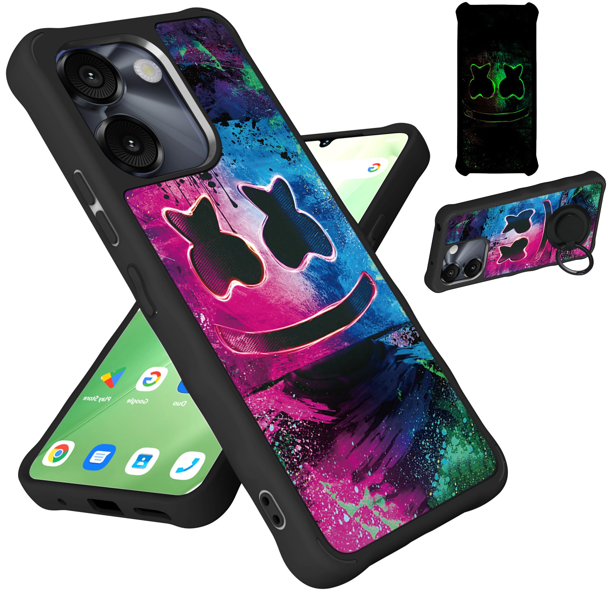 Aroepurt phone case with integrated ring stand, showcasing its design and protective features.