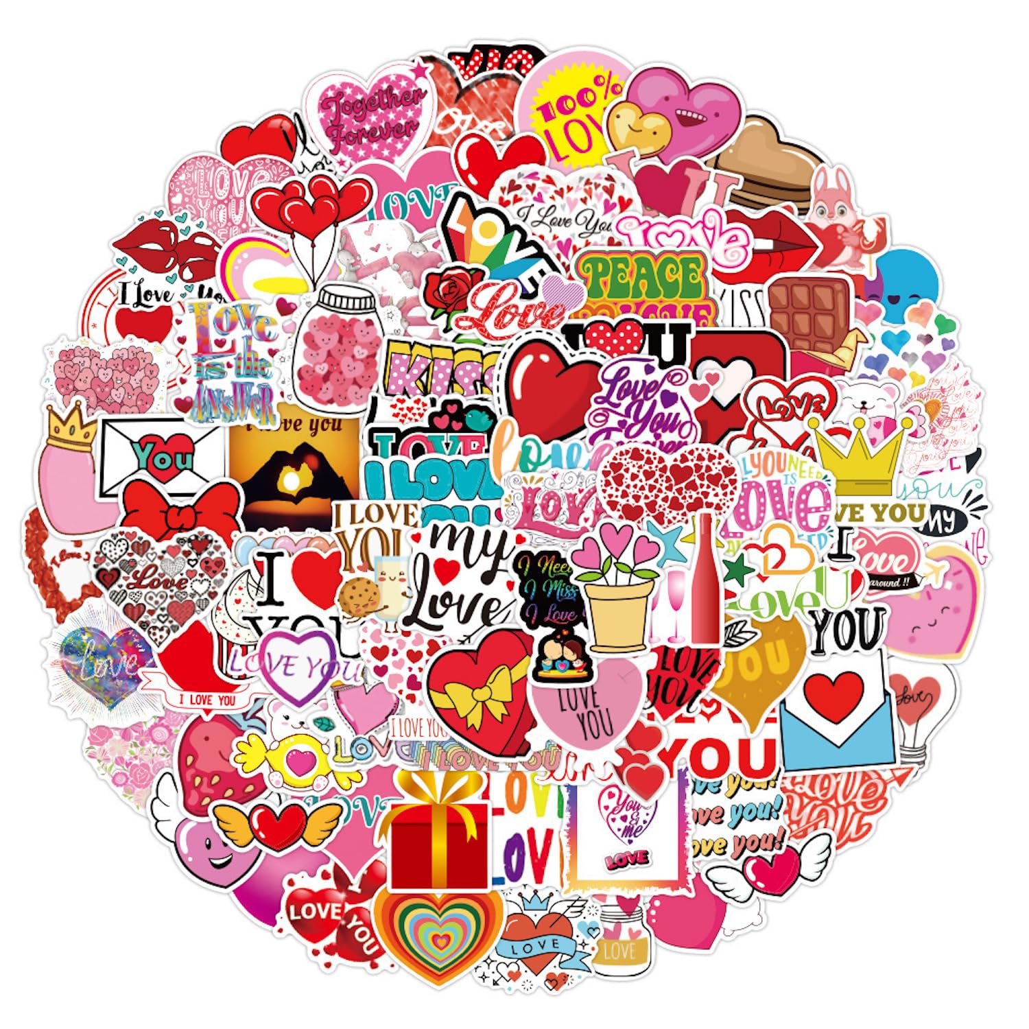 100Pcs Love Stickers Love Heart Vinyl Waterproof Romantic Stickers for Kids Teens Adults Scrapbook Sticker with Heart Shape for Laptop, Motorcycles, Luggage, Water Bottles, Skateboard Decor
