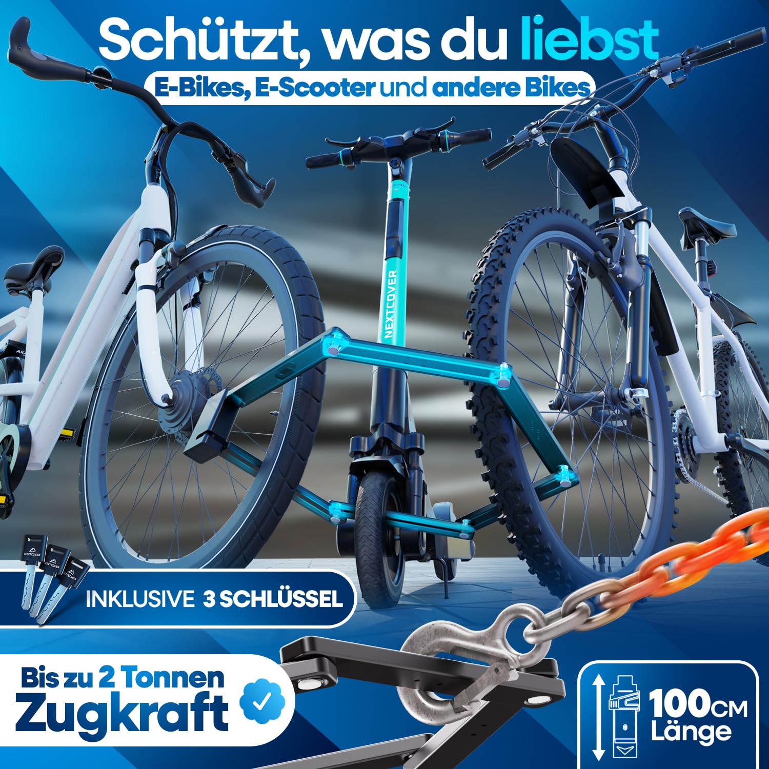 NEXTCOVER® Faltschloss Fahrrad FoldOne 100cm - Das Original - mit SteelSecure-Technologie und 3 Schlüsseln I Robustes Fahrradschloss Faltschloss, Fahrradschloss hohe Sicherheit mit Halterung