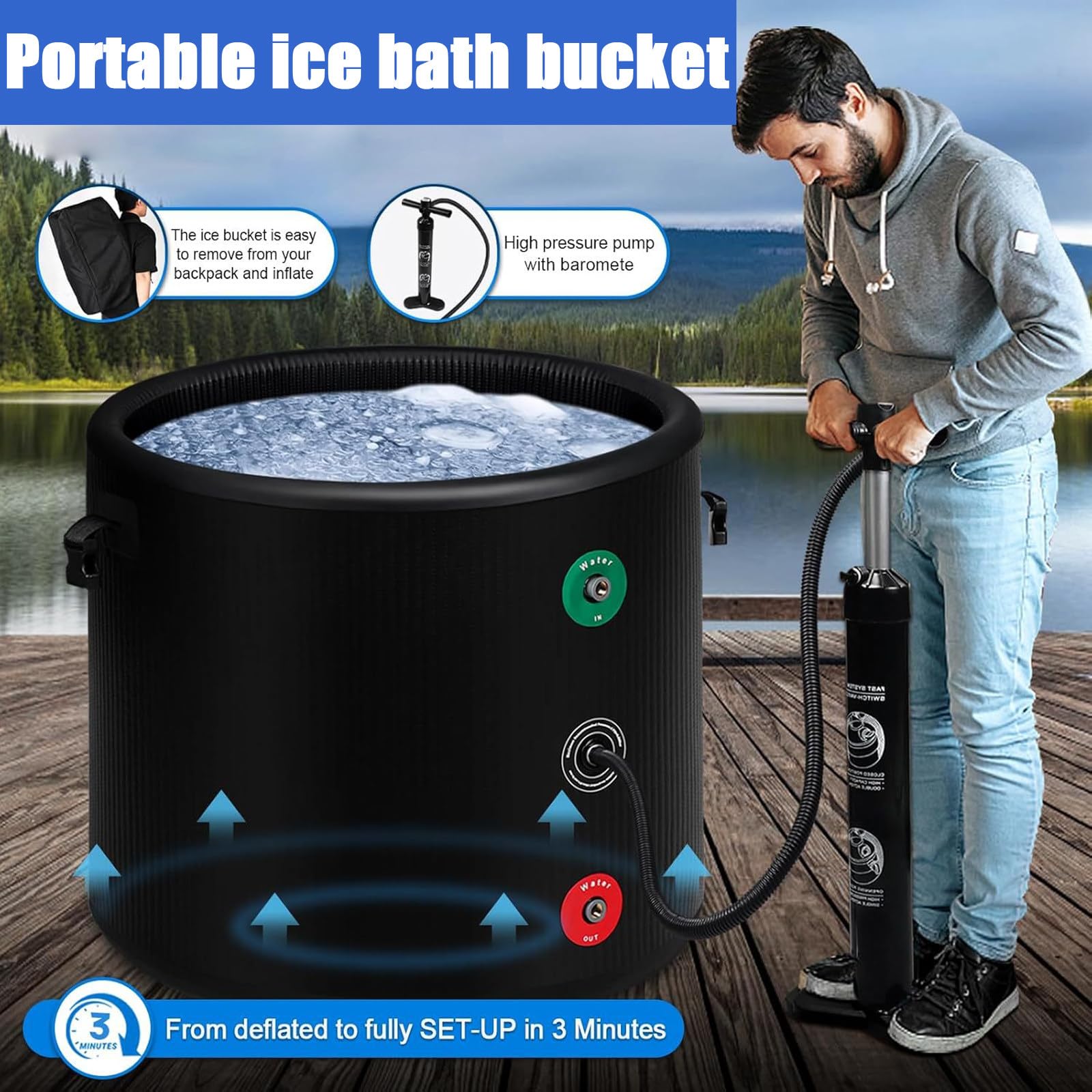 Enfriador de baño de Hielo refrigerado por Agua, Equipado con un Conjunto de Bomba de filtración y una bañera Plegable, Ideal para la recuperación en gimnasios y para Deportistas