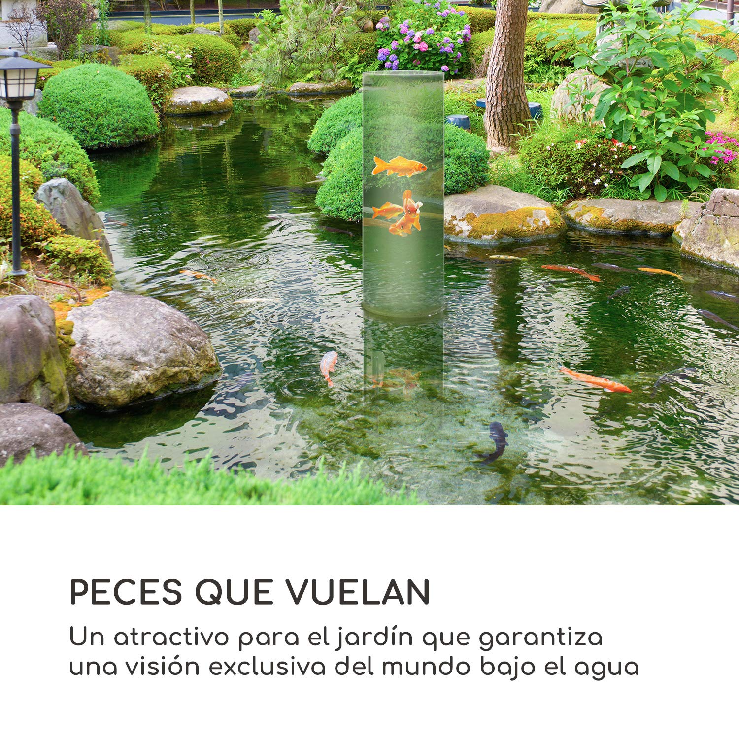 blumfeldt Skydive - Torre para Peces, Columna de Cristal acrílico, Base de Metal, Resistente Intemperie, Protección Rayos UV, Efecto Aumento, Pared 3mm Grosor, 20cm diámetro, 127cm Alto, Transparente
