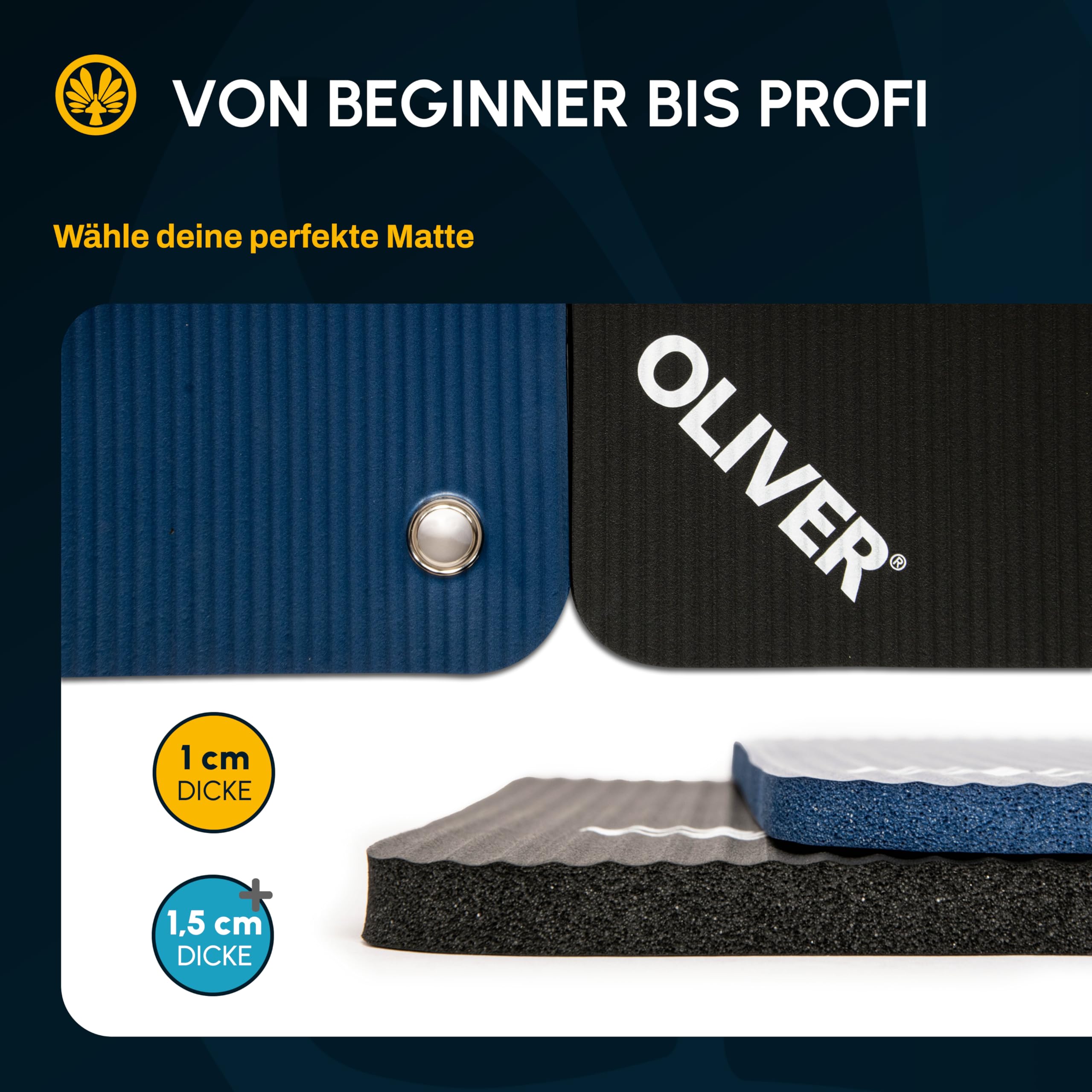 Oliver – rutschfeste Sportmatte gerillt mit Ösen – Yogamatte für Pilates, Gymnastik & Fitness – hautfreundlich & feuchtigkeitsabweisend – Gymnastikmatte Fitnessmatte (180x60x1cm | Anthrazit)