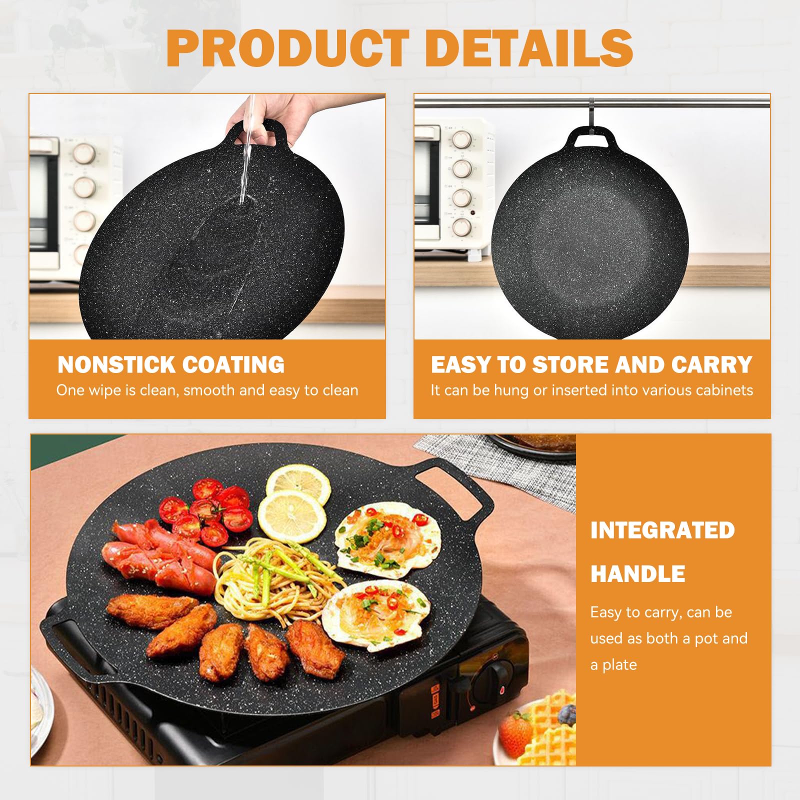 Koreanische BBQ-Grillpfanne, 32 cm, runde Grillplatte, antihaftbeschichtet, runde Backform, kompatibel für Innen- oder Außengrillen