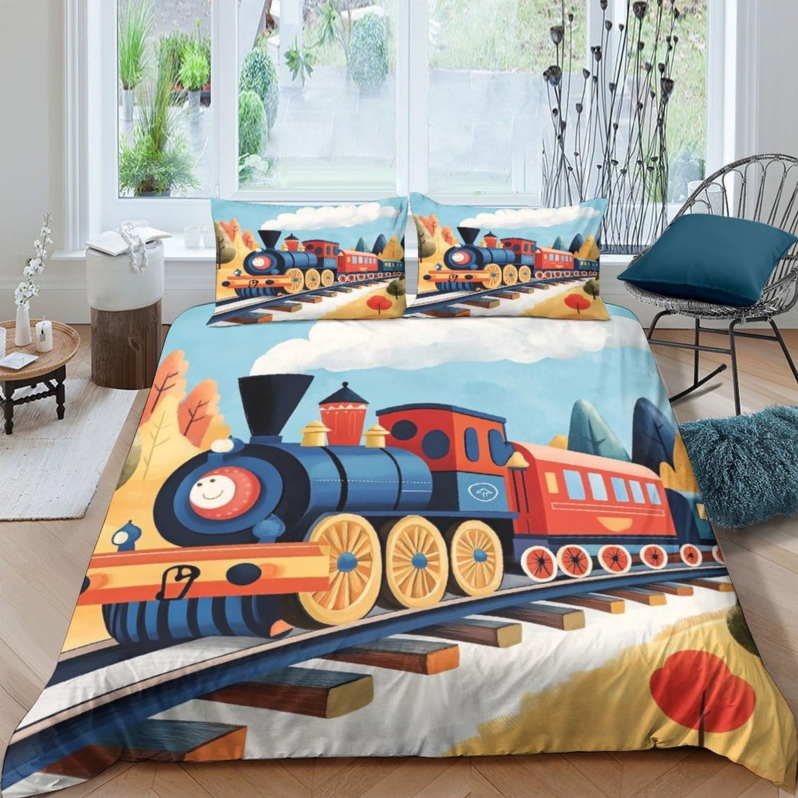 Ctjqhvkz Style-5 3D Printed Vintage Train Fitted Sheet Microfiber Soft Cartoon Railway Bed Cover For Bedroom Guest Room Dorm Mattress Protection Single（135X200cm）