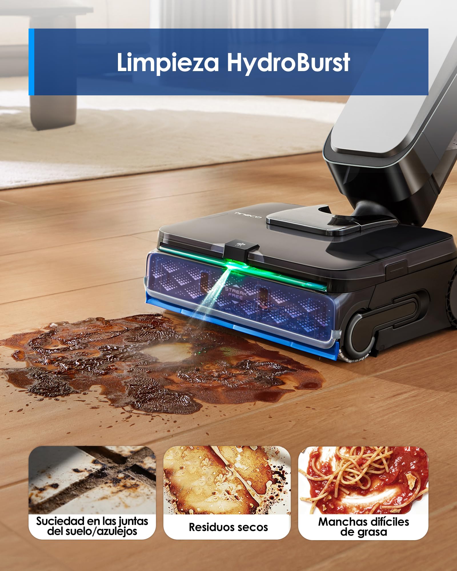Tineco Floor One S9 Scientist Aspiradora y Fregona, HydroBurst, SmoothDrive | 80min de autonomía, FlashDry 85℃, 180° Lay-Flat, SmoothDrive 360°, Diseño Antienredos, Carga Rápida 2A, Raspador StreakFree