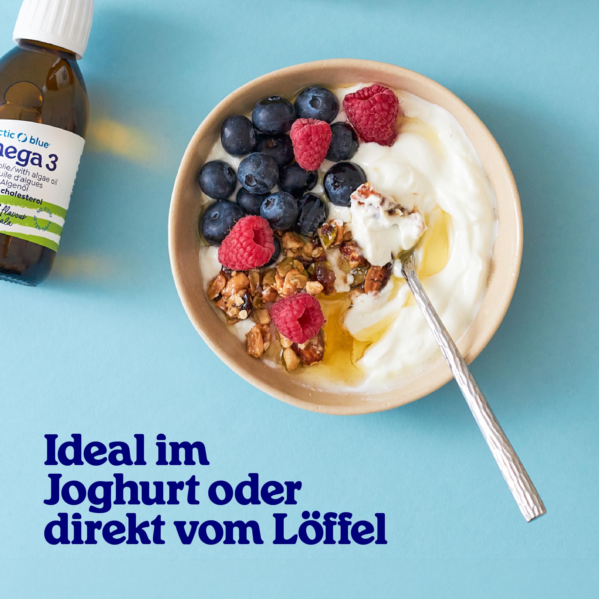 Arctic Blue Premium Omega 3 veganes Algenöl 150 ml – 850 mg DHA & 425 mg EPA pro Portion – hochdosiert, vegan & flüssig – Orangengeschmack – nachhaltig produziert