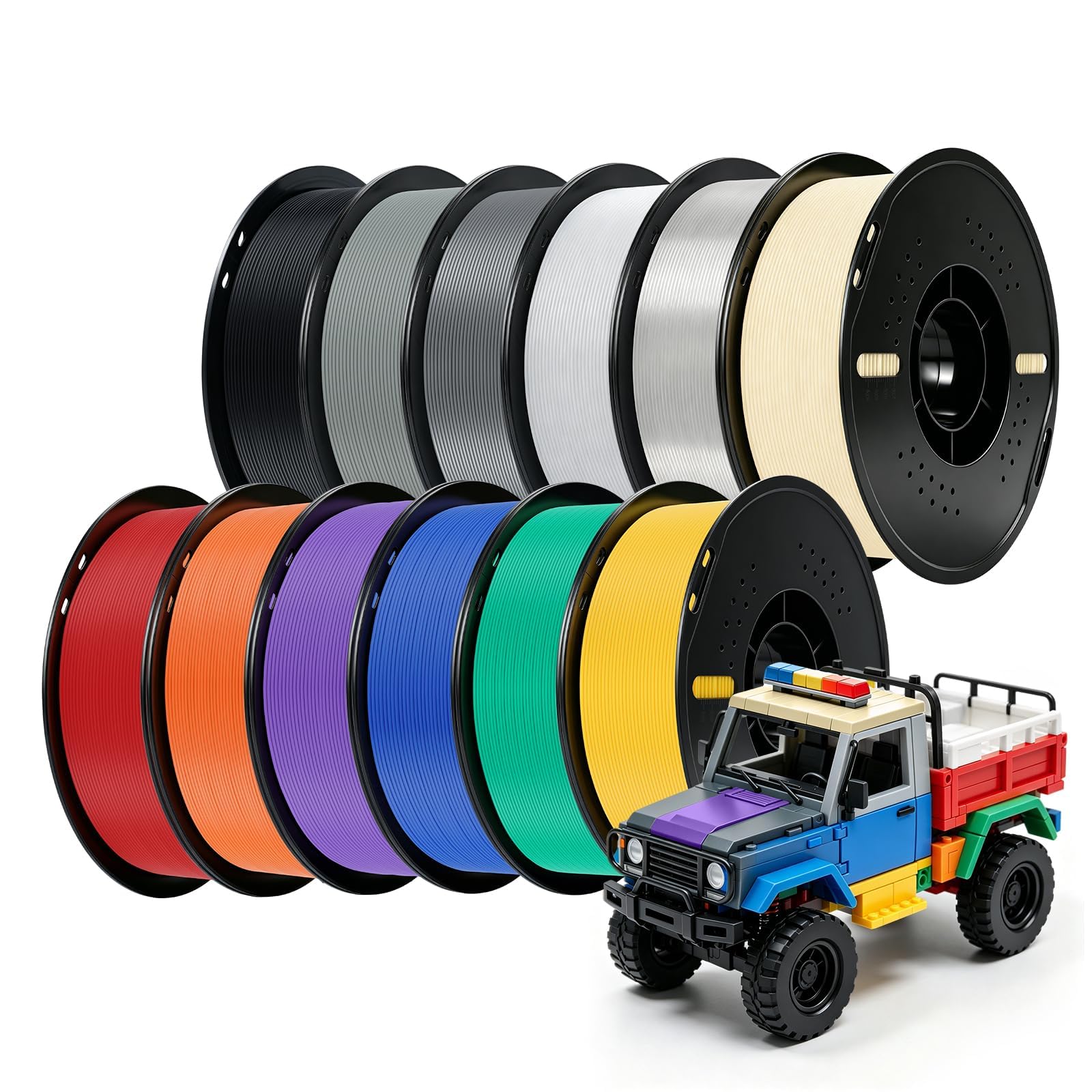 Kingroon PLA+ Filament 1.75mm, PLA Plus 3D Drucker Filament Maßgenauigkeit +/- 0.03mm, 10KG Spule (22 LBS) PLA+ Filament für 3D Drucker, Schwarz Weiß Grau Rot Blau Gelb Grün Violett Hautfarbe Silber