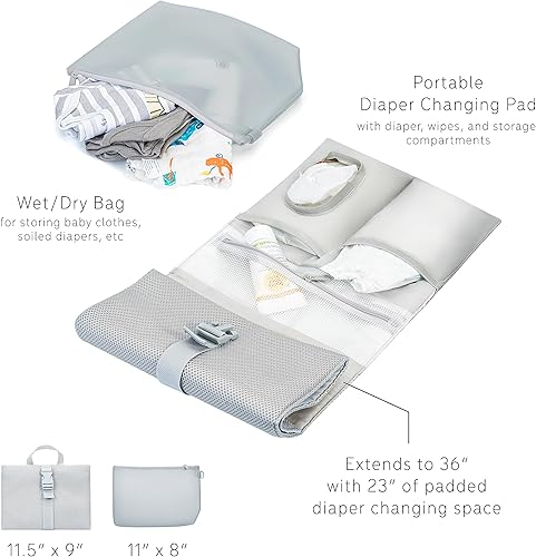 Miniatura 8 de uninni Mochila para pañales para mamás y papás con bebés, niños y niñas, cambiador portátil, funda extraíble para chupete, Gris (Cool Grey), Mochila