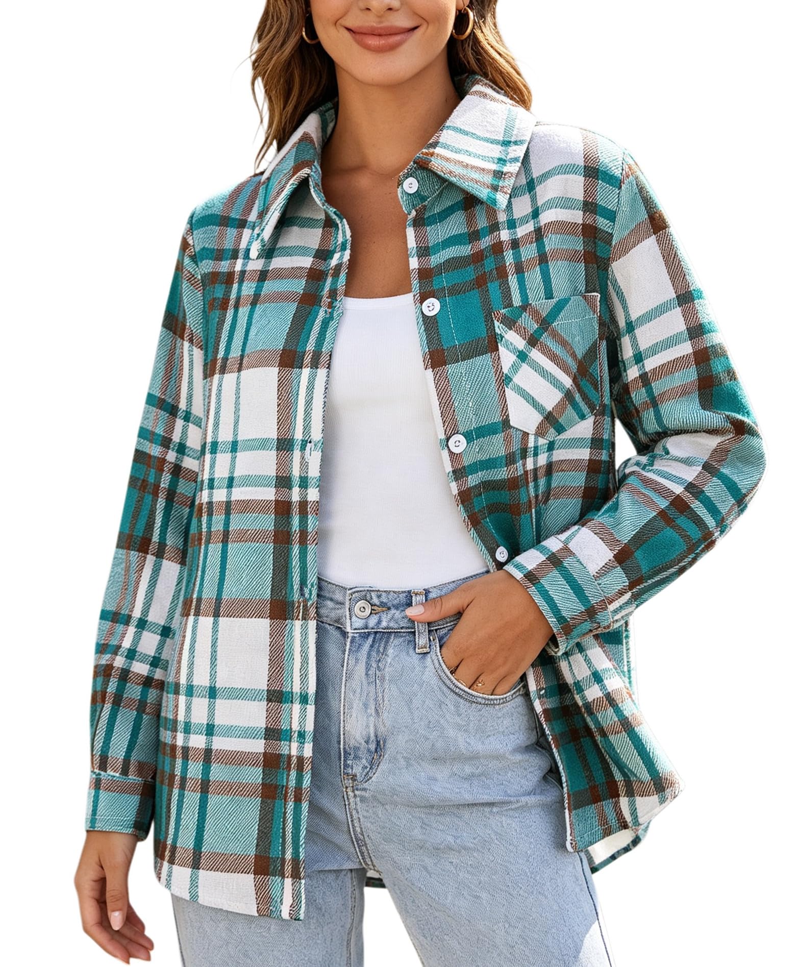 SANGTREE Womens and Girls Long Sleeve Flannel Shirt Plaid Button Down Shirt