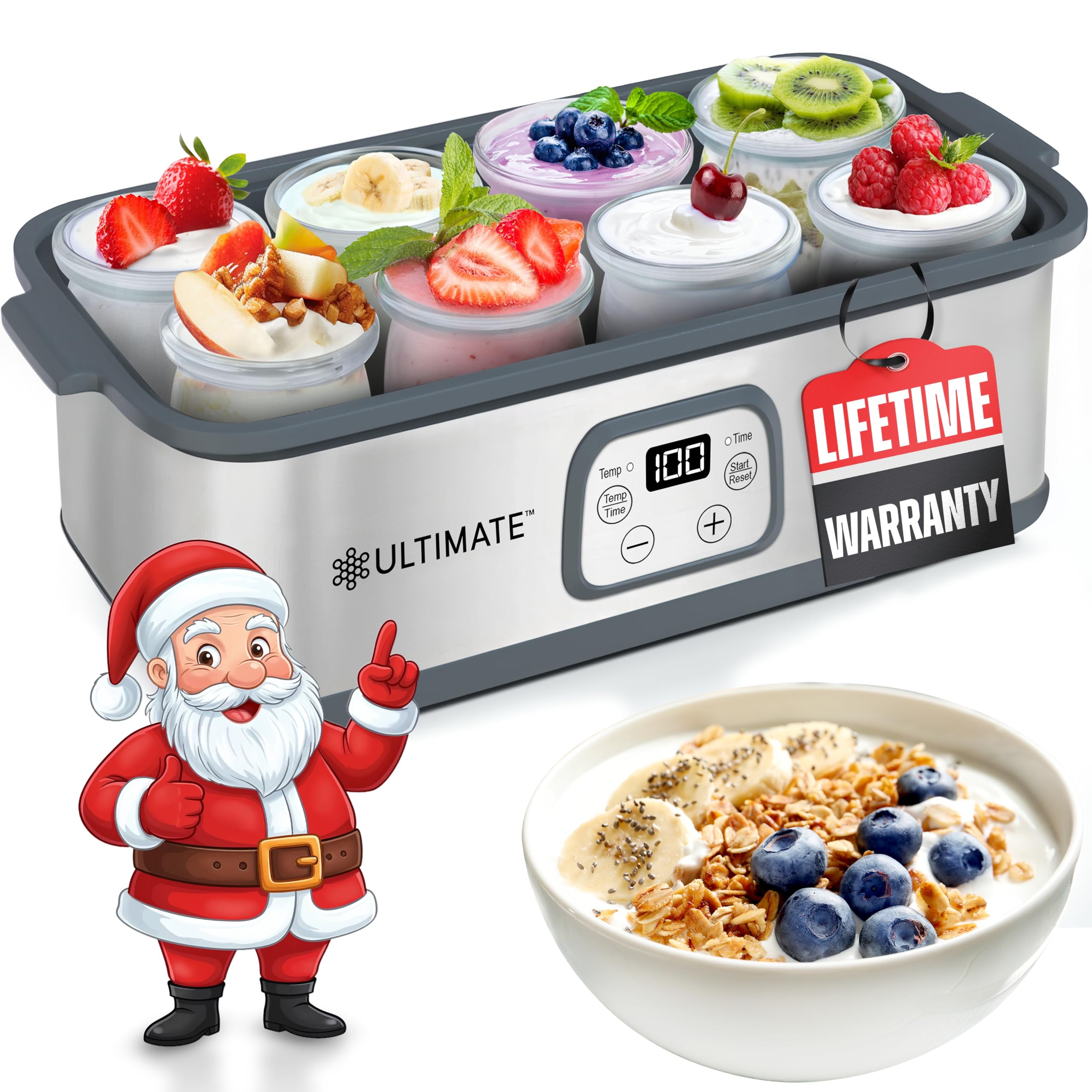Ultimate Probiotic Yogurt Maker Adjustable Temperature and Time Control - Create Trillions of Live Probiotics and Improve Gut Health - Ultimate Lifetime Warranty - Wellness Gifts for Men and Women