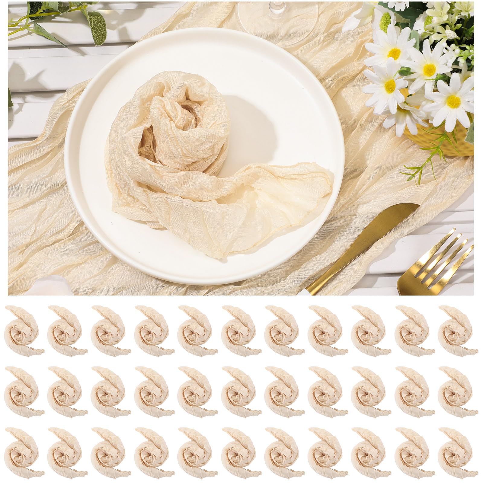 Mixweer 50 servilletas de gasa de algodón arrugado de 50 x 50 cm, color beige