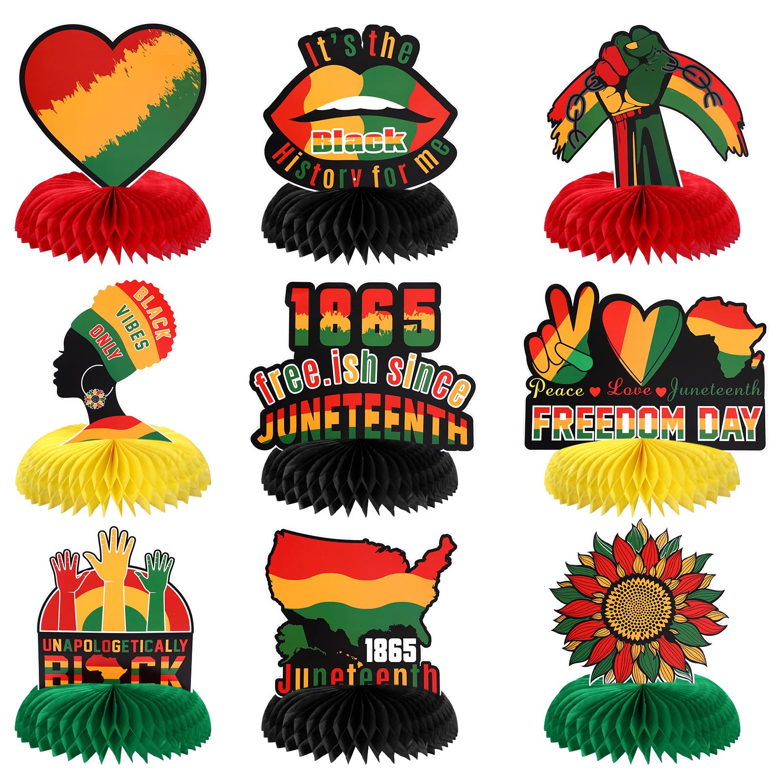 TaoBary 9 Pcs Juneteenth Day Honeycomb Centerpieces Juneteenth Decorations Table Decoration for Happy Juneteenth Day Freedom Day Black African