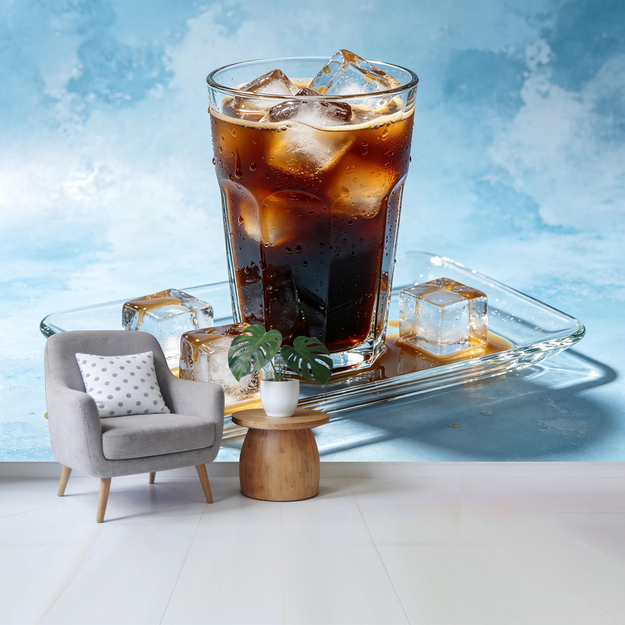 Qzlithotic Yq2605250967 Custom Size Wall Mural Iced Coffee Espresso Glass Minimalist Contemporary 3D Selfadhesive Wall Fabric Removable Wallpaper For Home Office Decor