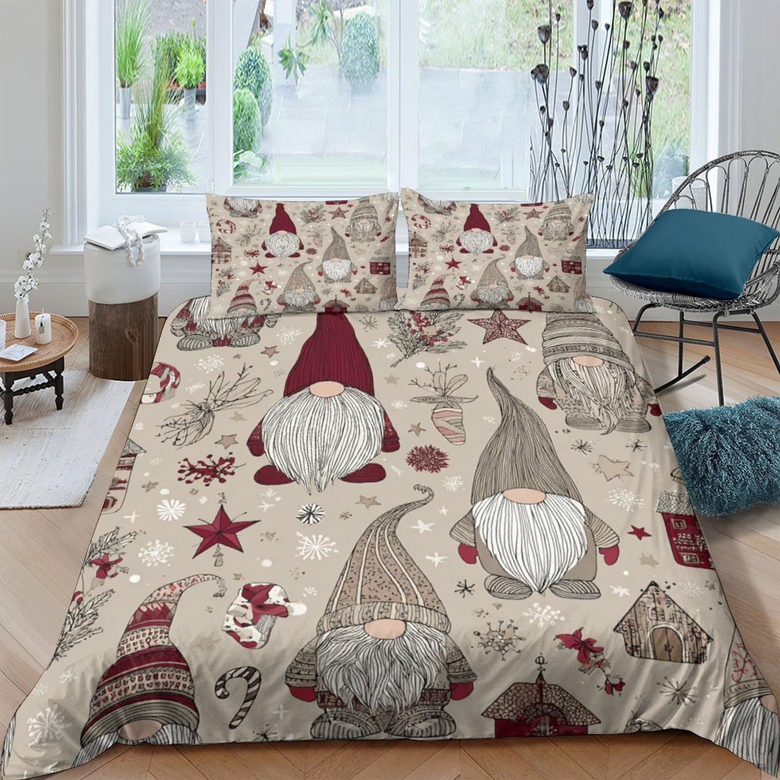 Ctjqhvkz Style-4 3D Printed Christmas Gnome Fitted Sheet Microfiber Soft Breathable Nordic Star Mattress Cover For Bedroom Guest Room Decor Single（135X200cm）