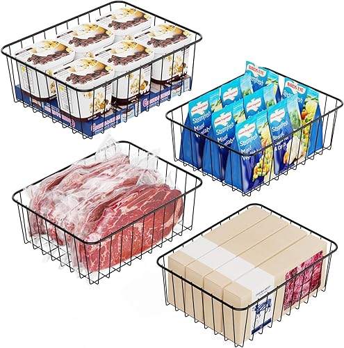 iSPECLE Contenedores organizadores para congelador, paquete de 4 cestas organizadoras para congelador de 252627.428 pies cúbicos lado a lado con