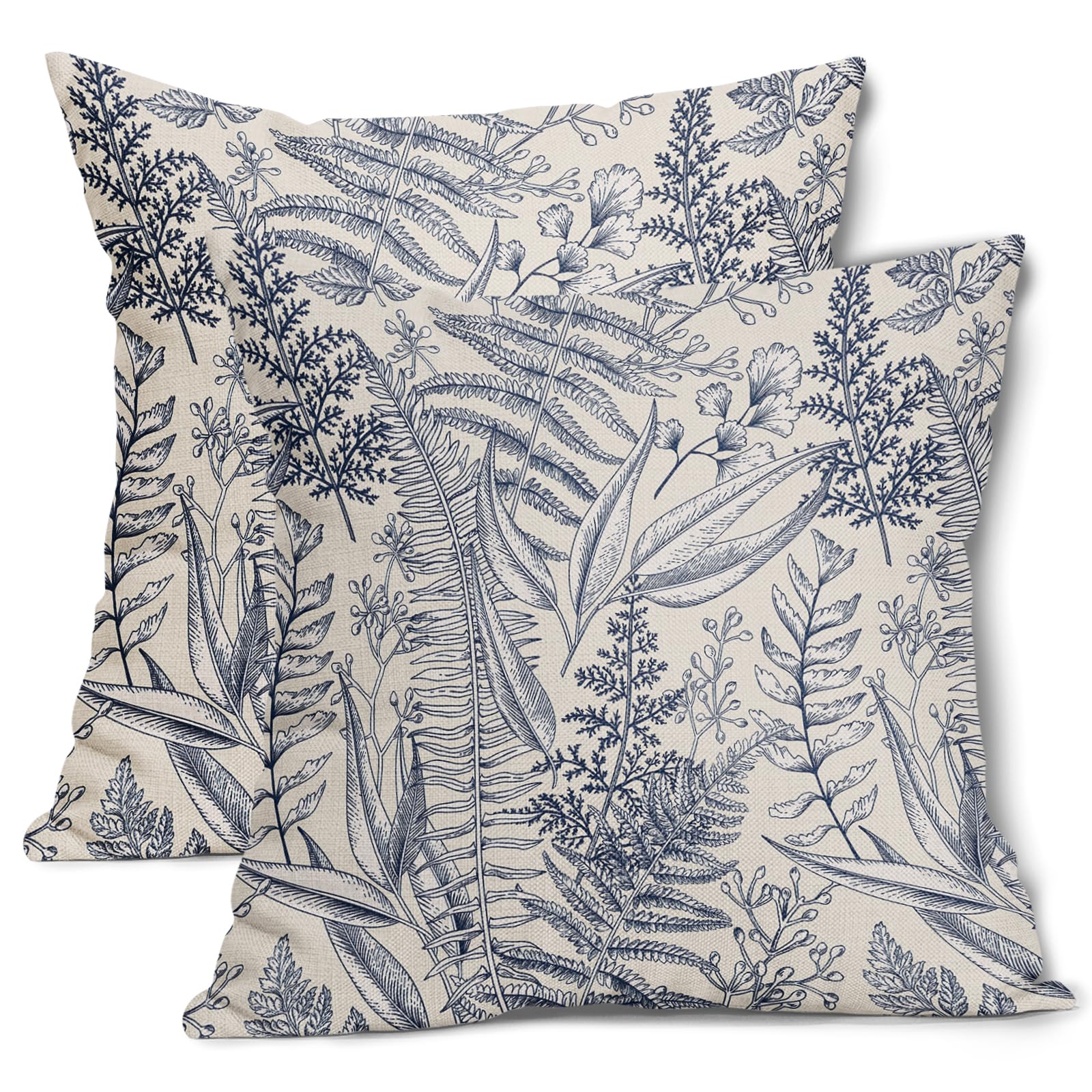 Black Leaf Plant Pillow Covers 20X20 Inch Herbs Botanical Fern Vintage Leaves Floral Decorative Pillow Cases Set of 2 Cotton Linen Throw Pillows Farmhouse Home Decor For Sofa Couch Cushion Outdoor