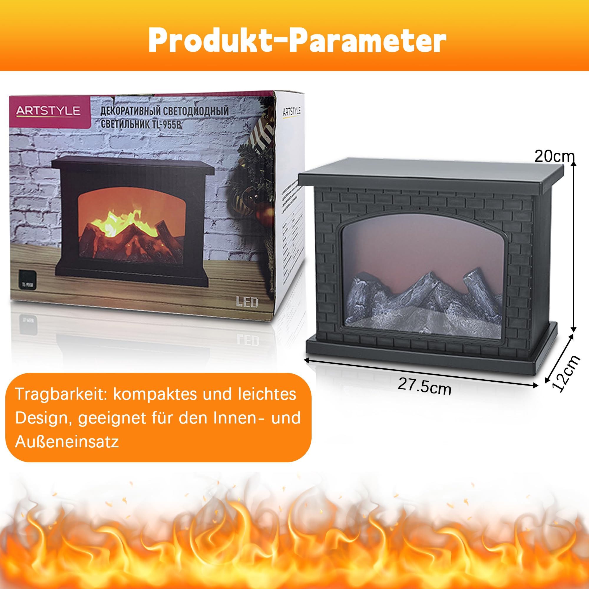 Cheminée LED, Cheminée avec commande tactile, Cheminées électriques avec effet flammes, Cheminée de table de simulation de feu de cheminée USB et alimentée par batterie, Ornement pour la maison